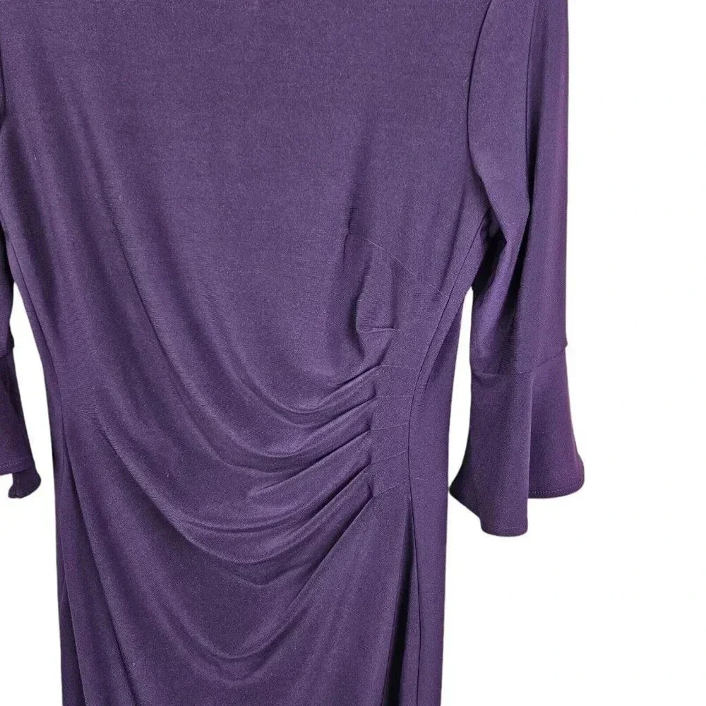 Anne Klein Purple Rouched 3/4 Bell‎ Sleeve Cocktail Evening Dress Size Medium